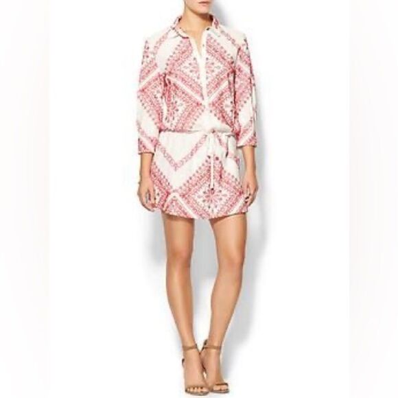 CYNTHIA VINCENT Twelfth St Cinched Waist MINI DRESS Embroidered Rayon Sz Small - Picture 1 of 14